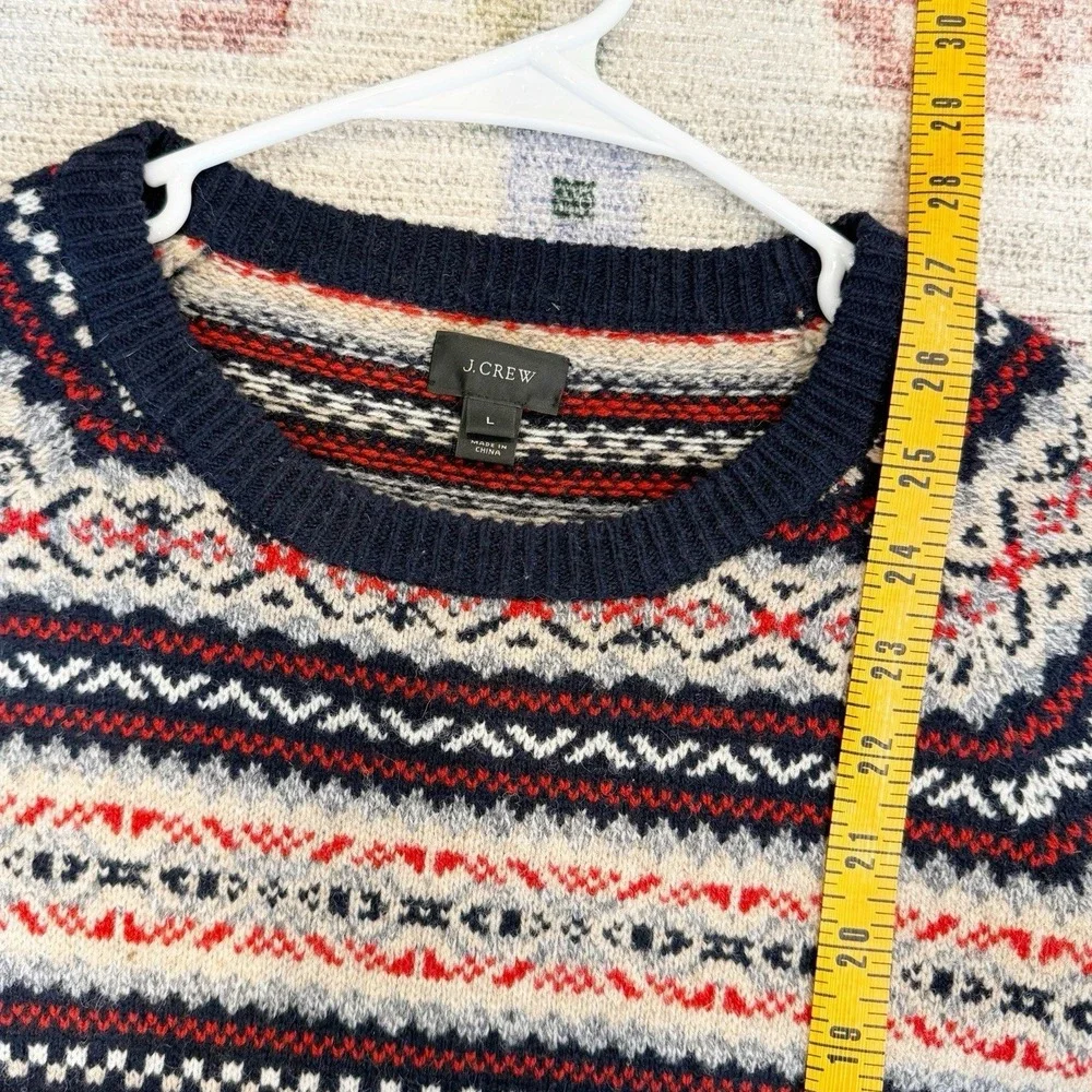 J Crew Mens Lambs Wool Fair Isle Crew Neck Sweater Size Large Nordic Thick Cozy